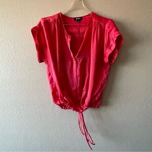 HALI BOB, Women’s Pink Salmon Shortsleeve V Neck Tie Front Shirt, Size M